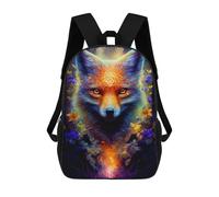 sinyumoney Children's Backpack, 3D Printed Enchanted Fox Portrait Backpack, Backpack for Boys Girls, 17 Inch Adjustable Lightweight School Bag for Primary School 17inch
