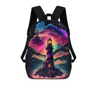sinyumoney Children's Backpack, 3D Printed Enchanted Lighthouse Sky Backpack, Backpack for Boys Girls, 17 Inch Adjustable Lightweight School Bag for Primary School 17inch
