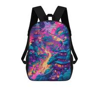 sinyumoney Children's Backpack, 3D Printed Enchanted Mountain Village Backpack, Backpack for Boys Girls, 17 Inch Adjustable Lightweight School Bag for Primary School 17inch
