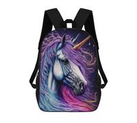 sinyumoney Children's Backpack, 3D Printed Enchanted Unicorn Portrait -1 Backpack, Backpack for Boys Girls, 17 Inch Adjustable Lightweight School Bag for Primary School 17inch