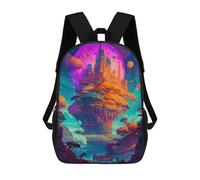 sinyumoney Children's Backpack, 3D Printed Fantasy Castle in A Dreamlike Landscape Backpack, Backpack for Boys Girls, 17 Inch Adjustable Lightweight School Bag for Primary School 17inch
