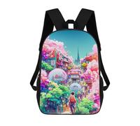 sinyumoney Children's Backpack, 3D Printed Fantasy Cityscape Backpack, Backpack for Boys Girls, 17 Inch Adjustable Lightweight School Bag for Primary School 17inch