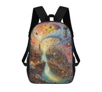 sinyumoney Children's Backpack, 3D Printed Fantasy Cityscape with River And Planets Backpack, Backpack for Boys Girls, 17 Inch Adjustable Lightweight School Bag for Primary School 17inch