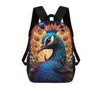 sinyumoney Children's Backpack, 3D Printed Fantasy Peacock Artwork -1 Backpack, Backpack for Boys Girls, 17 Inch Adjustable Lightweight School Bag for Primary School 17inch