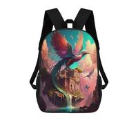 sinyumoney Children's Backpack, 3D Printed Fantasy Phoenix Castle Backpack, Backpack for Boys Girls, 17 Inch Adjustable Lightweight School Bag for Primary School 17inch