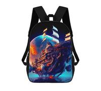 sinyumoney Children's Backpack, 3D Printed Fantasy Sailing Ship in Space -1 Backpack, Backpack for Boys Girls, 17 Inch Adjustable Lightweight School Bag for Primary School 17inch