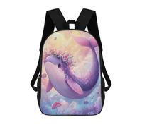 sinyumoney Children's Backpack, 3D Printed Fantasy Whale with Flowers Backpack, Backpack for Boys Girls, 17 Inch Adjustable Lightweight School Bag for Primary School 17inch