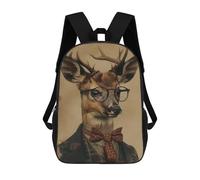 sinyumoney Children's Backpack 3D Printed Fawn in Suit And Glasses Schoolbag Student Daypack Fashion Casual Lightweight School Bags for School College Travel 17inch