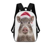sinyumoney Children's Backpack 3D Printed Festive Javelina Portrait with Santa Hat Schoolbag Student Daypack Fashion Casual Lightweight School Bags for School College Travel 17inch