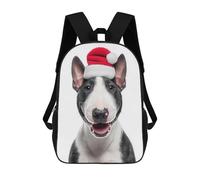 sinyumoney Children's Backpack 3D Printed Festive Miniature Bull Terrier with Santa Hat Schoolbag Student Daypack Fashion Casual Lightweight School Bags for School College Travel 17inch