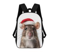sinyumoney Children's Backpack 3D Printed Festive Mouse with Santa Hat Schoolbag Student Daypack Fashion Casual Lightweight School Bags for School College Travel 17inch
