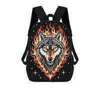 sinyumoney Children's Backpack 3D Printed Fiery Wolf Head Schoolbag Student Daypack Fashion Casual Lightweight School Bags for School College Travel 17inch