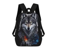 sinyumoney Children's Backpack 3D Printed Flame And Ice Wolf Artwork Schoolbag Student Daypack Fashion Casual Lightweight School Bags for School College Travel 17inch