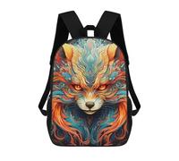 sinyumoney Children's Backpack, 3D Printed Flame Fox Mystic Artwork Backpack, Backpack for Boys Girls, 17 Inch Adjustable Lightweight School Bag for Primary School 17inch