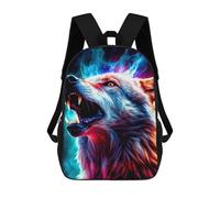 sinyumoney Children's Backpack, 3D Printed Flame Wolf Portrait Backpack, Backpack for Boys Girls, 17 Inch Adjustable Lightweight School Bag for Primary School 17inch
