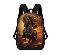 sinyumoney Children's Backpack, 3D Printed Flaming Horse of Fire Backpack, Backpack for Boys Girls, 17 Inch Adjustable Lightweight School Bag for Primary School 17inch