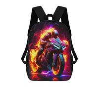 sinyumoney Children's Backpack, 3D Printed Flaming Motorcycle Ride Backpack, Backpack for Boys Girls, 17 Inch Adjustable Lightweight School Bag for Primary School 17inch