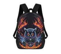 sinyumoney Children's Backpack, 3D Printed Flaming Owl Artwork -3 Backpack, Backpack for Boys Girls, 17 Inch Adjustable Lightweight School Bag for Primary School 17inch