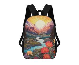 sinyumoney Children's Backpack 3D Printed Floral Mountain Landscape with River Schoolbag Student Daypack Fashion Casual Lightweight School Bags for School College Travel 17inch