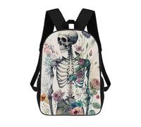 sinyumoney Children's Backpack 3D Printed Floral Skeleton 1 Schoolbag Student Daypack Fashion Casual Lightweight School Bags for School College Travel 17inch
