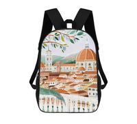 sinyumoney Children's Backpack, 3D Printed Florence Cityscape with Dome Backpack, Backpack for Boys Girls, 17 Inch Adjustable Lightweight School Bag for Primary School 17inch