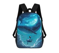 sinyumoney Children's Backpack 3D Printed Fly To The Moon With Whale Schoolbag Student Daypack Fashion Casual Lightweight School Bags for School College Travel 17inch