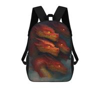 sinyumoney Children's Backpack, 3D Printed Four-Headed Fire Dragon Artwork Backpack, Backpack for Boys Girls, 17 Inch Adjustable Lightweight School Bag for Primary School 17inch
