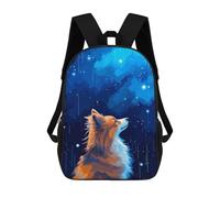 sinyumoney Children's Backpack 3D Printed Fox in Rain Pixel Art Schoolbag Student Daypack Fashion Casual Lightweight School Bags for School College Travel 17inch