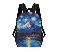 sinyumoney Children's Backpack, 3D Printed Fuji Mount Starry Night Backpack, Backpack for Boys Girls, 17 Inch Adjustable Lightweight School Bag for Primary School 17inch