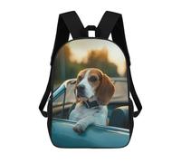 sinyumoney Children's Backpack 3D Printed Funny Beagle Cabriolet Car Schoolbag Student Daypack Fashion Casual Lightweight School Bags for School College Travel 17inch