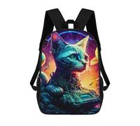 sinyumoney Children's Backpack, 3D Printed Galactic Cat Explorer Backpack, Backpack for Boys Girls, 17 Inch Adjustable Lightweight School Bag for Primary School 17inch