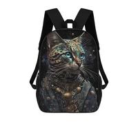 sinyumoney Children's Backpack, 3D Printed Galactic Feline Majesty -3 Backpack, Backpack for Boys Girls, 17 Inch Adjustable Lightweight School Bag for Primary School 17inch