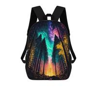 sinyumoney Children's Backpack, 3D Printed Galactic Forest Aurora Backpack, Backpack for Boys Girls, 17 Inch Adjustable Lightweight School Bag for Primary School 17inch