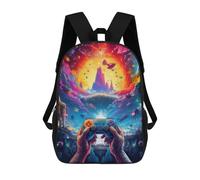 sinyumoney Children's Backpack, 3D Printed Galactic Gaming Odyssey -3 Backpack, Backpack for Boys Girls, 17 Inch Adjustable Lightweight School Bag for Primary School 17inch