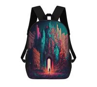sinyumoney Children's Backpack, 3D Printed Gate to Fantasy City Backpack, Backpack for Boys Girls, 17 Inch Adjustable Lightweight School Bag for Primary School 17inch