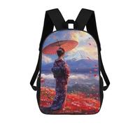 sinyumoney Children's Backpack, 3D Printed Geisha Looking at Fuji Backpack, Backpack for Boys Girls, 17 Inch Adjustable Lightweight School Bag for Primary School 17inch