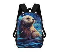 sinyumoney Children's Backpack 3D Printed Geometric Sea Otter Schoolbag Student Daypack Fashion Casual Lightweight School Bags for School College Travel 17inch