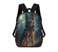 sinyumoney Children's Backpack, 3D Printed German Shepherd Under Moonlight Backpack, Backpack for Boys Girls, 17 Inch Adjustable Lightweight School Bag for Primary School 17inch