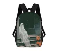 sinyumoney Children's Backpack 3D Printed Ghost And Pumpkins on Porch Schoolbag Student Daypack Fashion Casual Lightweight School Bags for School College Travel 17inch