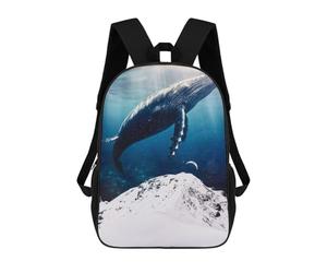 sinyumoney Children's Backpack 3D Printed Giant Mountain Blue Whale Schoolbag Student Daypack Fashion Casual Lightweight School Bags for School College Travel 17inch