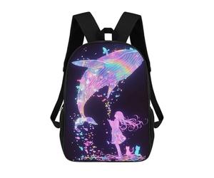 sinyumoney Children's Backpack 3D Printed Girl And Whale Dream Schoolbag Student Daypack Fashion Casual Lightweight School Bags for School College Travel 17inch