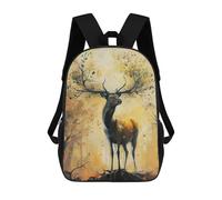 sinyumoney Children's Backpack 3D Printed Golden Deer Schoolbag Student Daypack Fashion Casual Lightweight School Bags for School College Travel 17inch