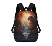 sinyumoney Children's Backpack, 3D Printed Golden Lion in Autumn Forest Backpack, Backpack for Boys Girls, 17 Inch Adjustable Lightweight School Bag for Primary School 17inch