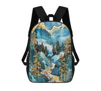 sinyumoney Children's Backpack 3D Printed Golden Mountain Stream Art Schoolbag Student Daypack Fashion Casual Lightweight School Bags for School College Travel 17inch