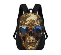 sinyumoney Children's Backpack 3D Printed Golden Skull Sunglasses Schoolbag Student Daypack Fashion Casual Lightweight School Bags for School College Travel 17inch