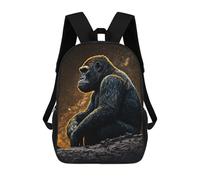 sinyumoney Children's Backpack 3D Printed Gorillas Sitting Schoolbag Student Daypack Fashion Casual Lightweight School Bags for School College Travel 17inch