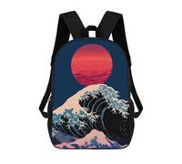 sinyumoney Children's Backpack 3D Printed Great Wave with Red Sun Schoolbag Student Daypack Fashion Casual Lightweight School Bags for School College Travel 17inch
