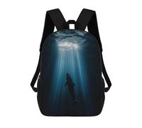 sinyumoney Children's Backpack, 3D Printed Great White Shark in Ocean Depths Backpack, Backpack for Boys Girls, 17 Inch Adjustable Lightweight School Bag for Primary School 17inch