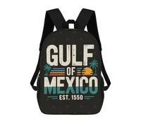 sinyumoney Children's Backpack, 3D Printed Gulf of Mexico Vintage Design Backpack, Backpack for Boys Girls, 17 Inch Adjustable Lightweight School Bag for Primary School 17inch