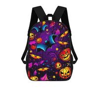 sinyumoney Children's Backpack 3D Printed Halloween Pumpkin Bat Wallpaper Schoolbag Student Daypack Fashion Casual Lightweight School Bags for School College Travel 17inch